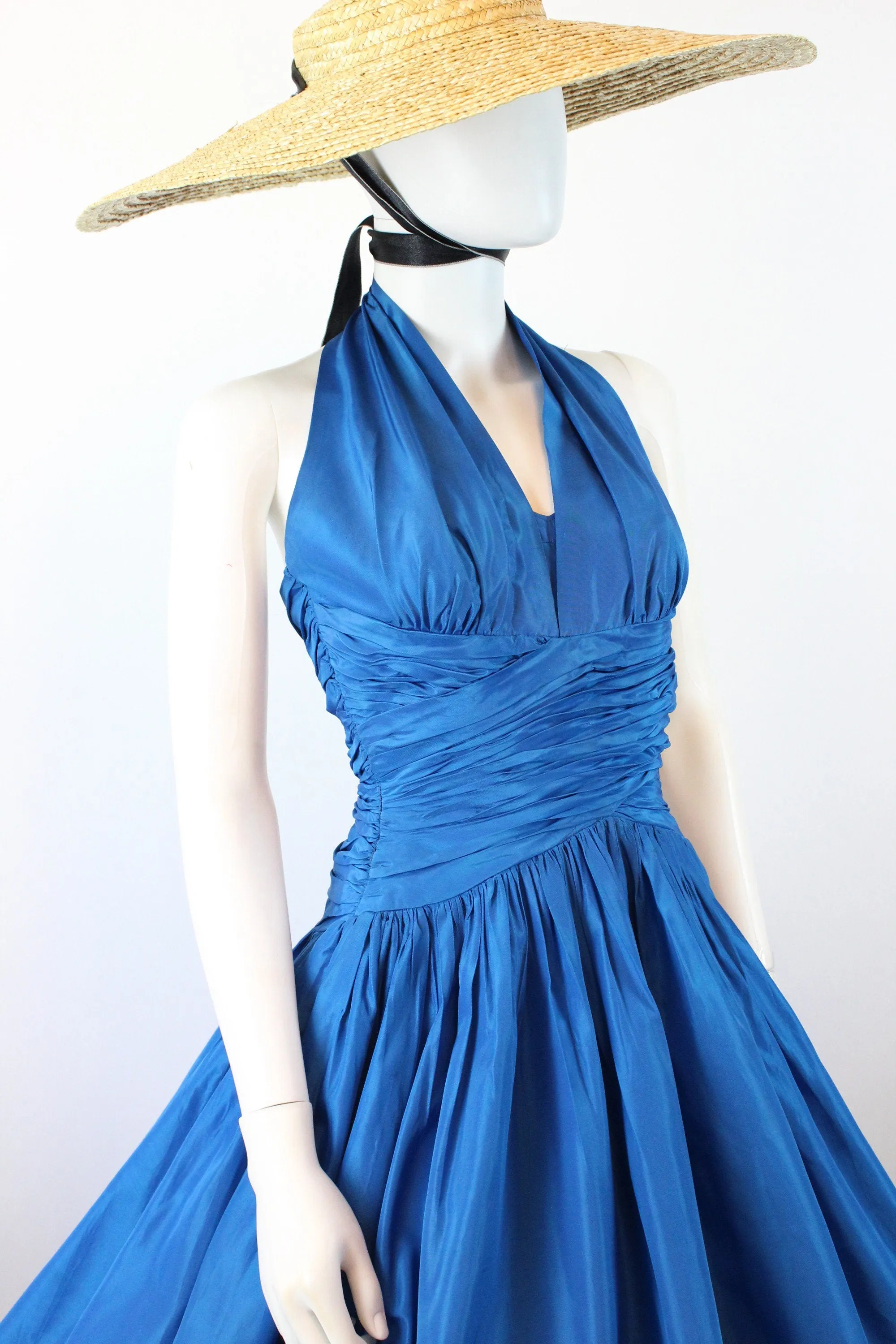 1950s HALTER COBALT silk taffeta dress xxs | new spring