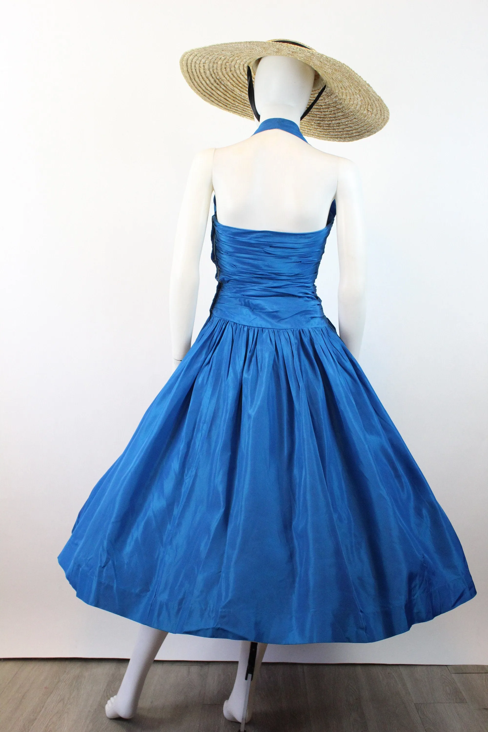 1950s HALTER COBALT silk taffeta dress xxs | new spring