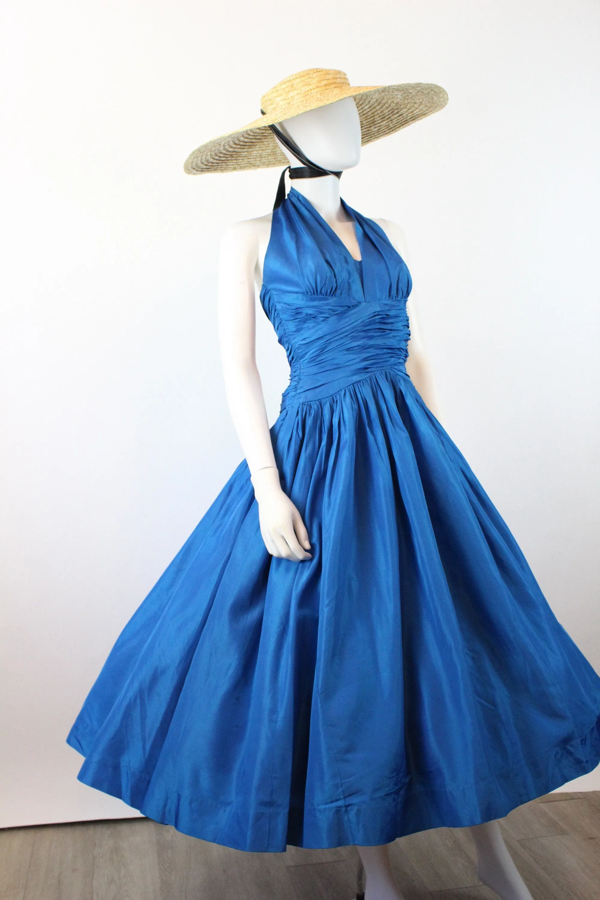 1950s HALTER COBALT silk taffeta dress xxs | new spring