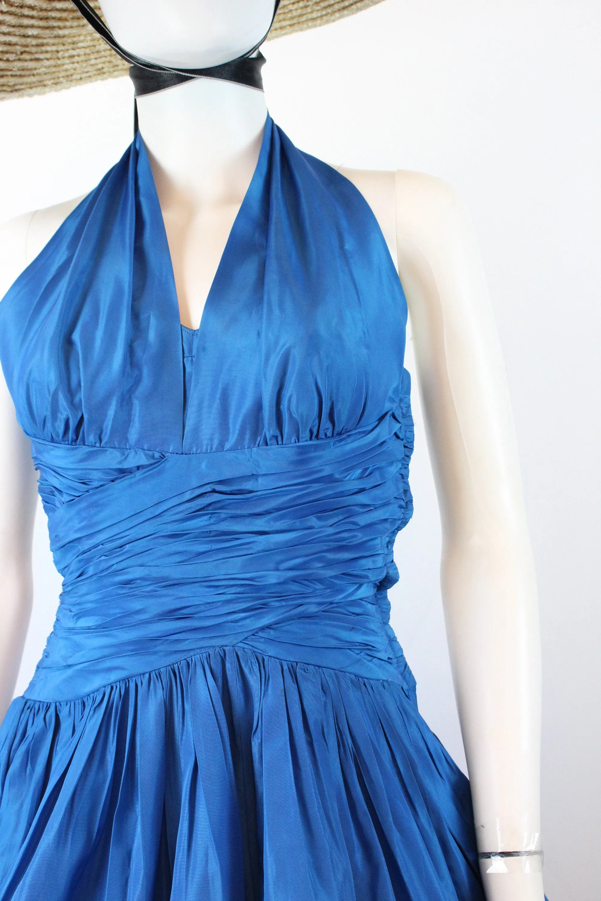 1950s HALTER COBALT silk taffeta dress xxs | new spring