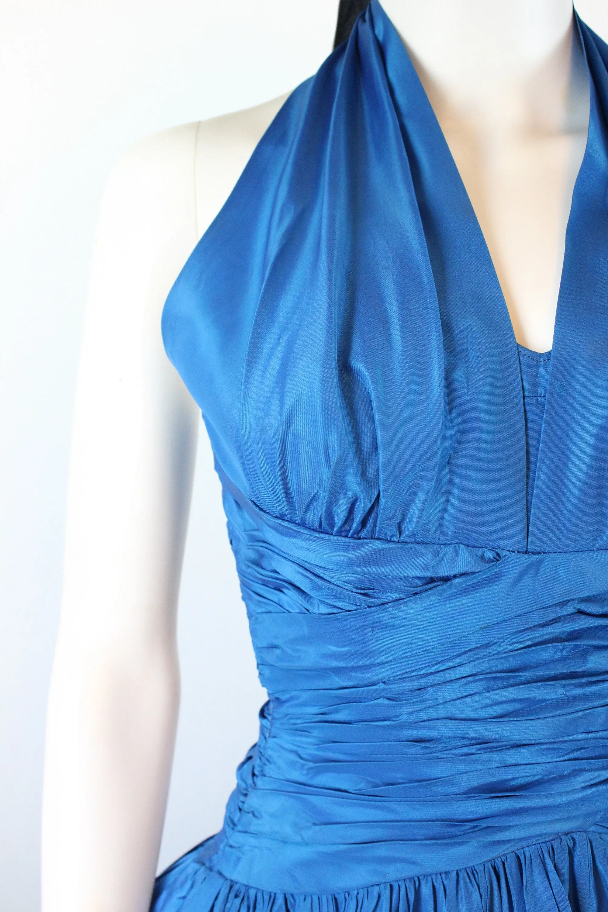 1950s HALTER COBALT silk taffeta dress xxs | new spring