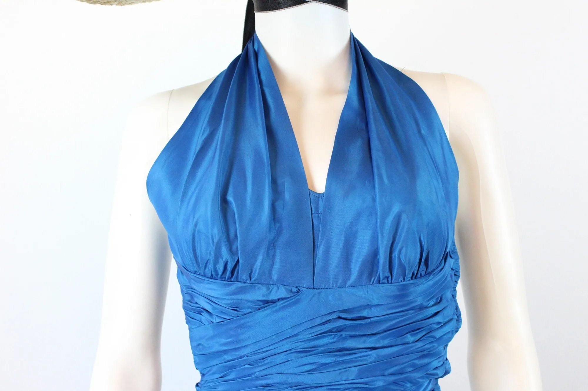 1950s HALTER COBALT silk taffeta dress xxs | new spring