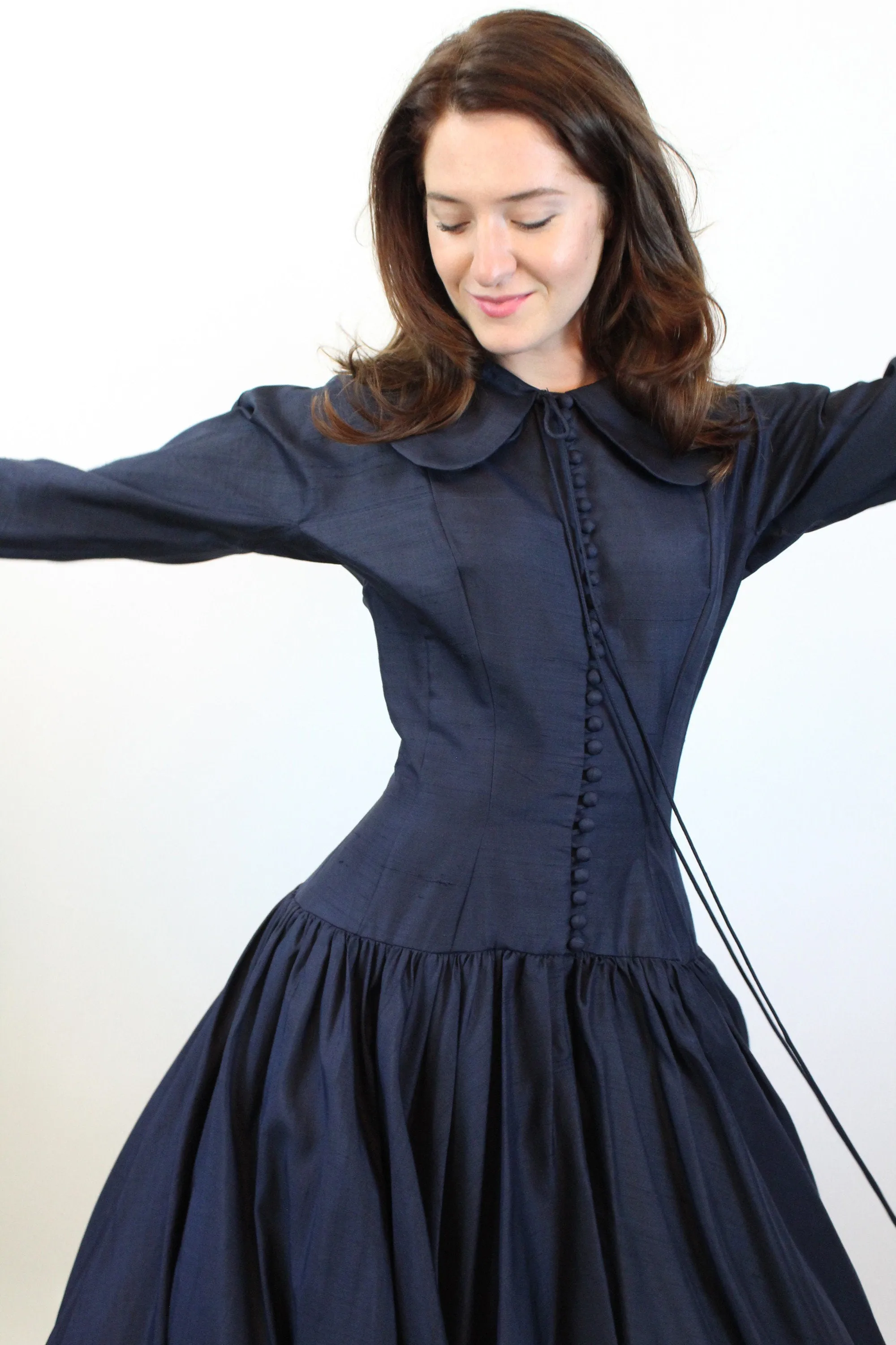 1950s SUZY PERETTE navy SILK dress small | new fall