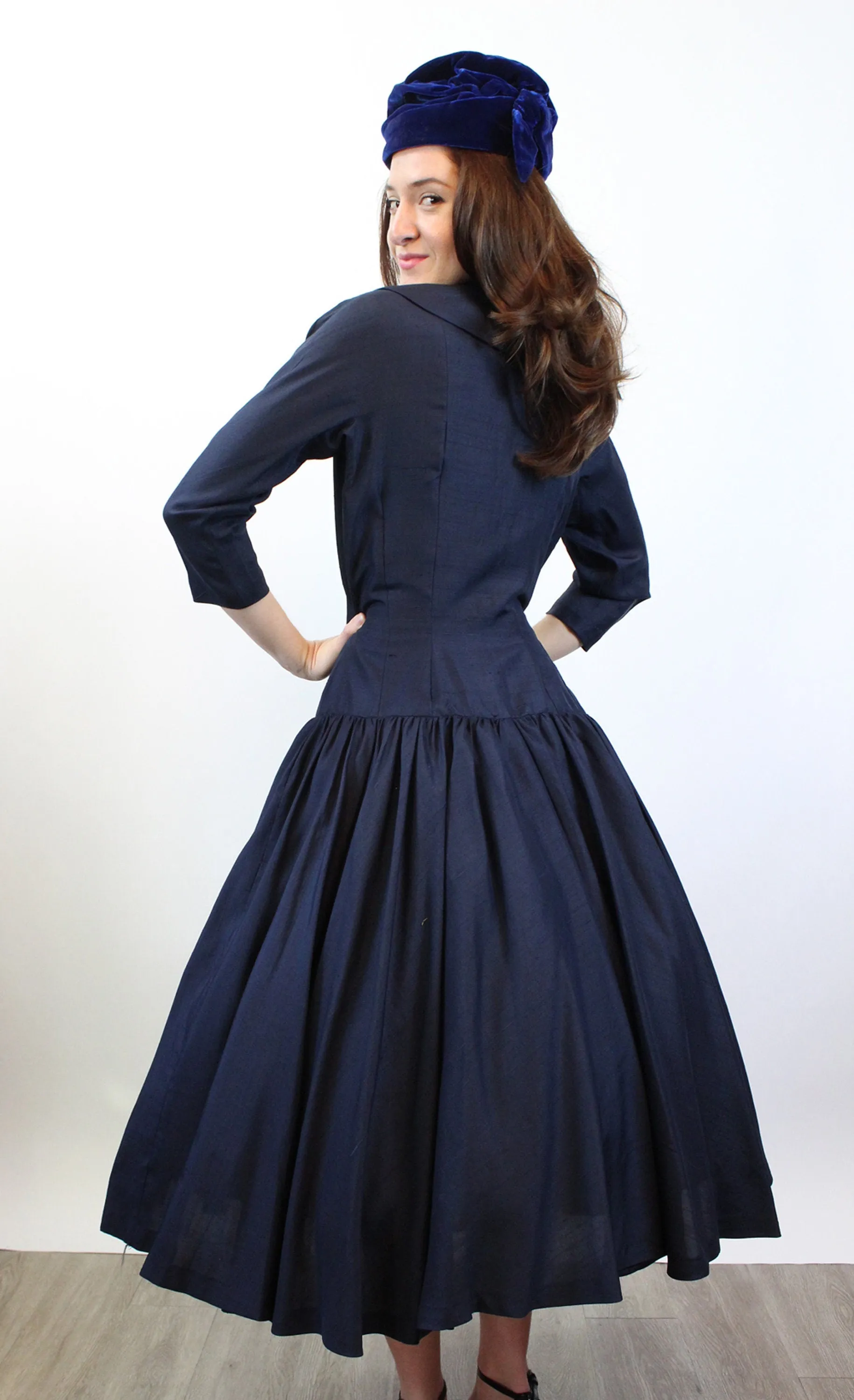 1950s SUZY PERETTE navy SILK dress small | new fall