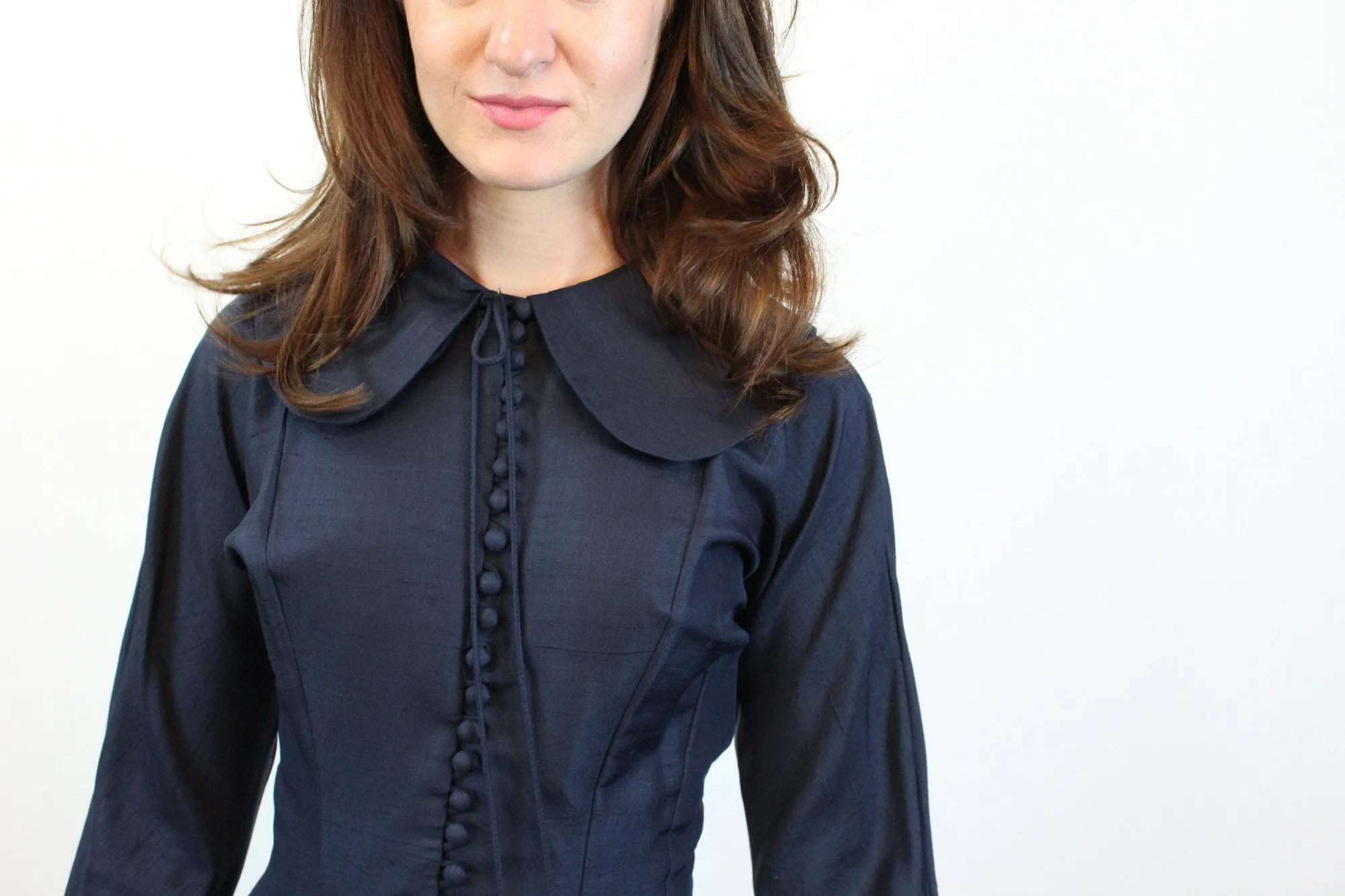 1950s SUZY PERETTE navy SILK dress small | new fall
