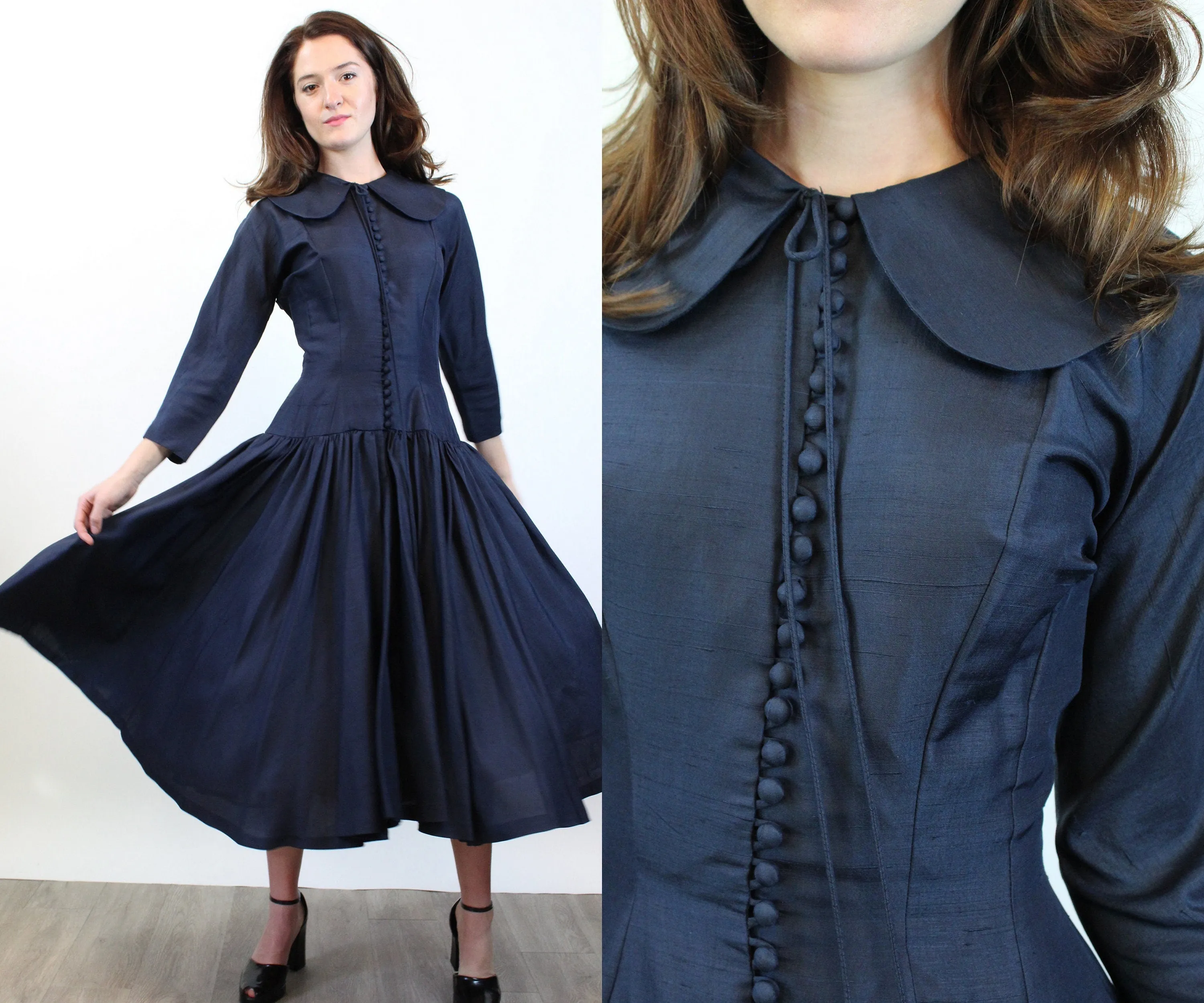 1950s SUZY PERETTE navy SILK dress small | new fall