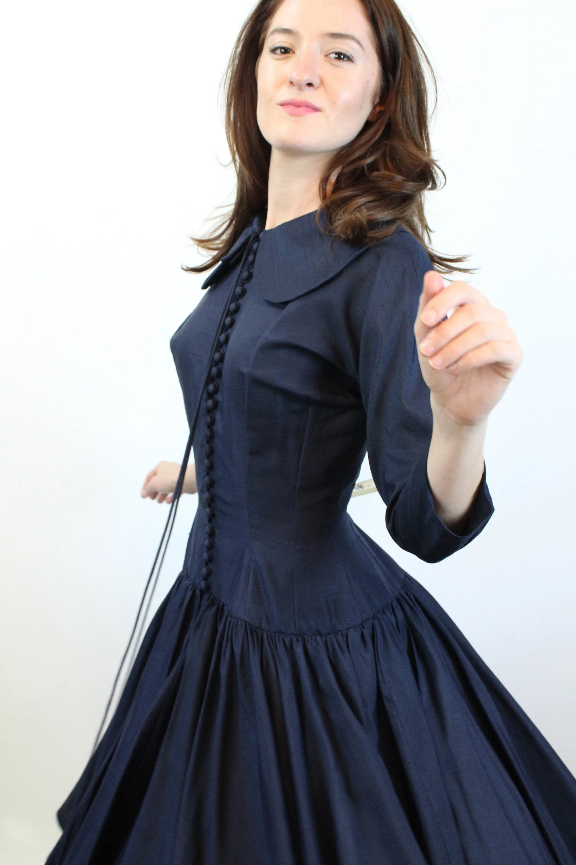 1950s SUZY PERETTE navy SILK dress small | new fall