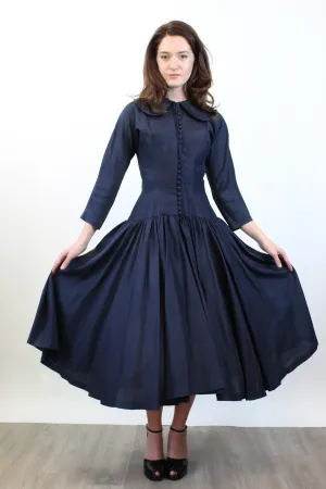 1950s SUZY PERETTE navy SILK dress small | new fall