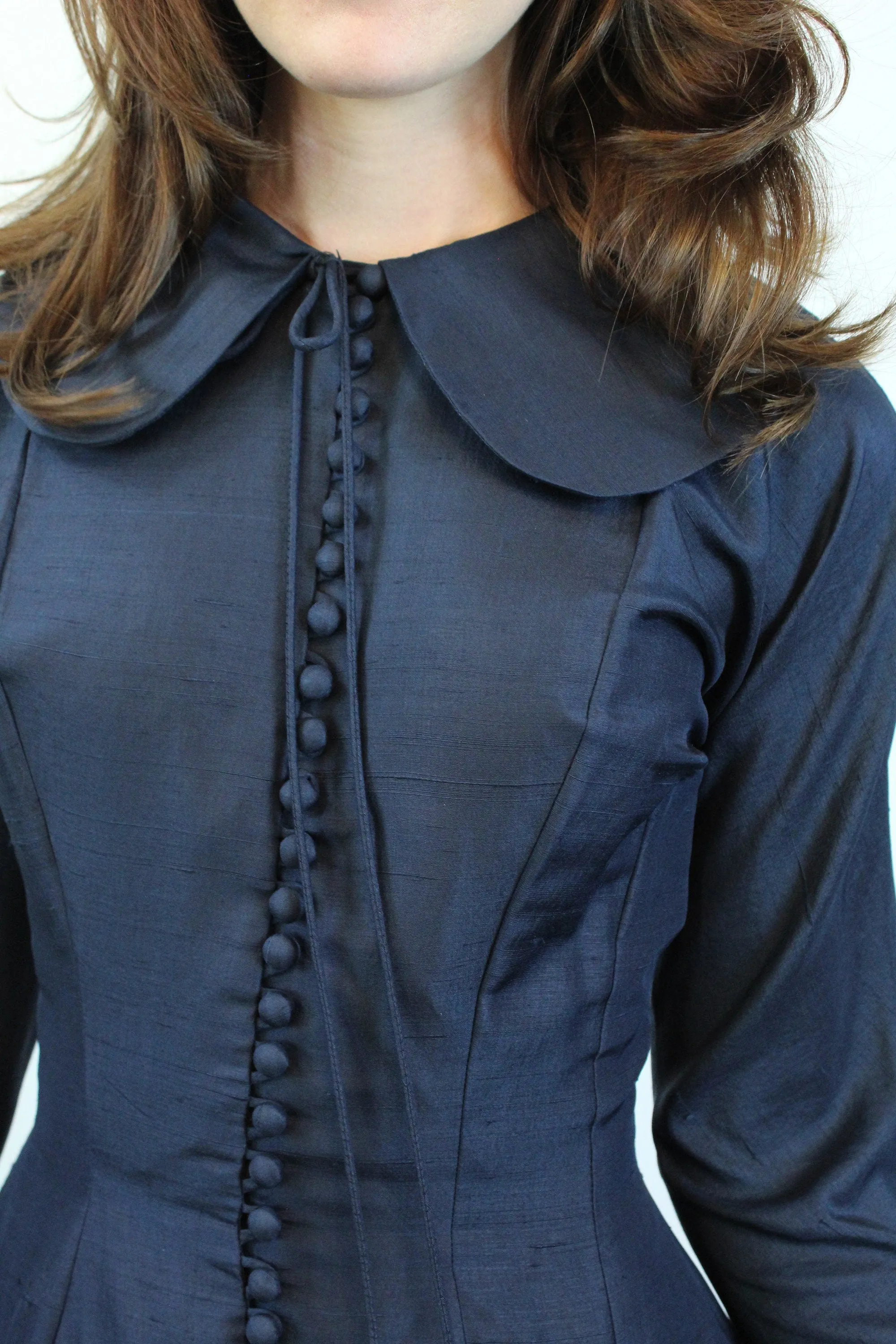 1950s SUZY PERETTE navy SILK dress small | new fall