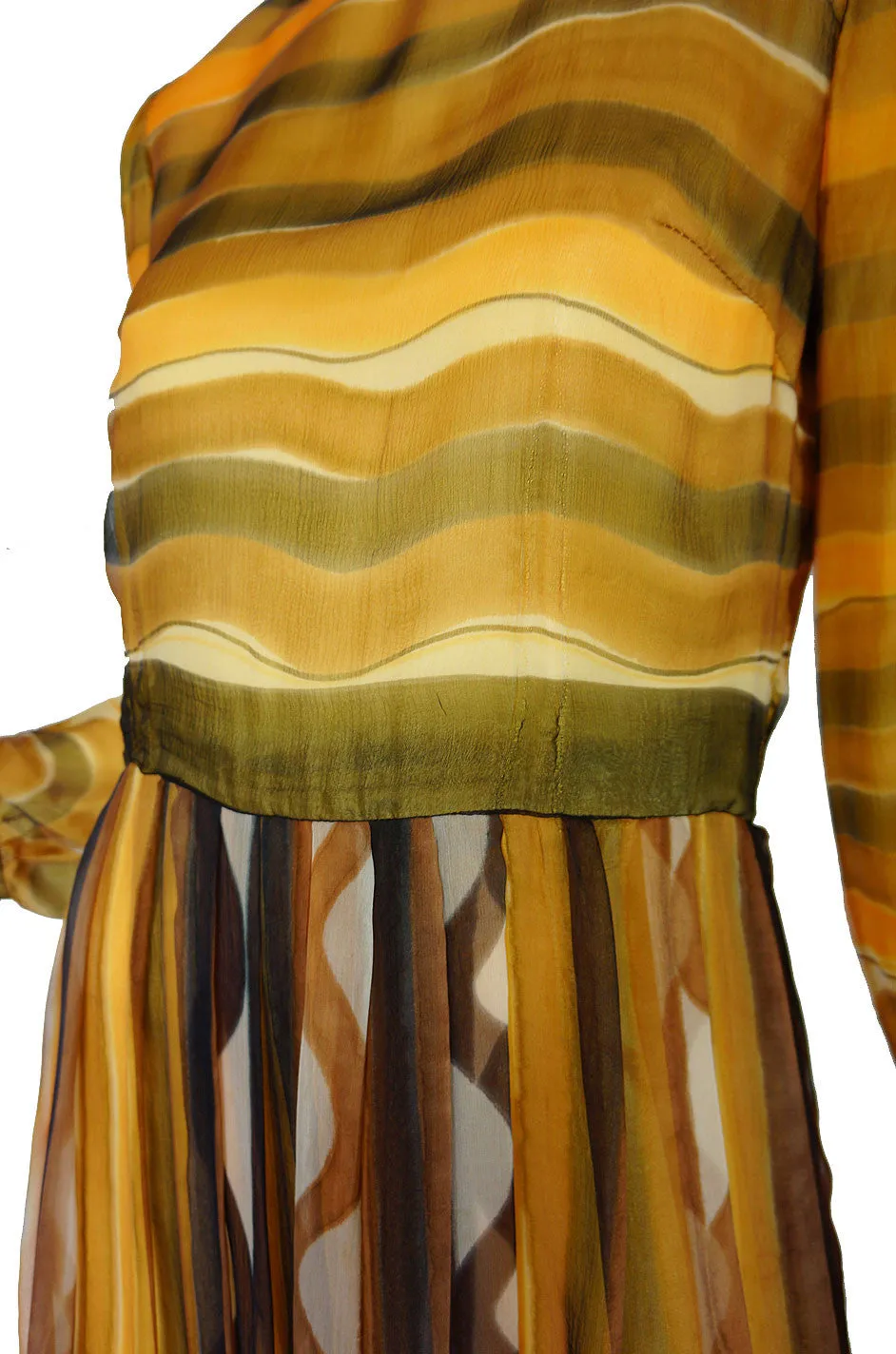 1960s Lovely Screened Silk Chiffon Maxi