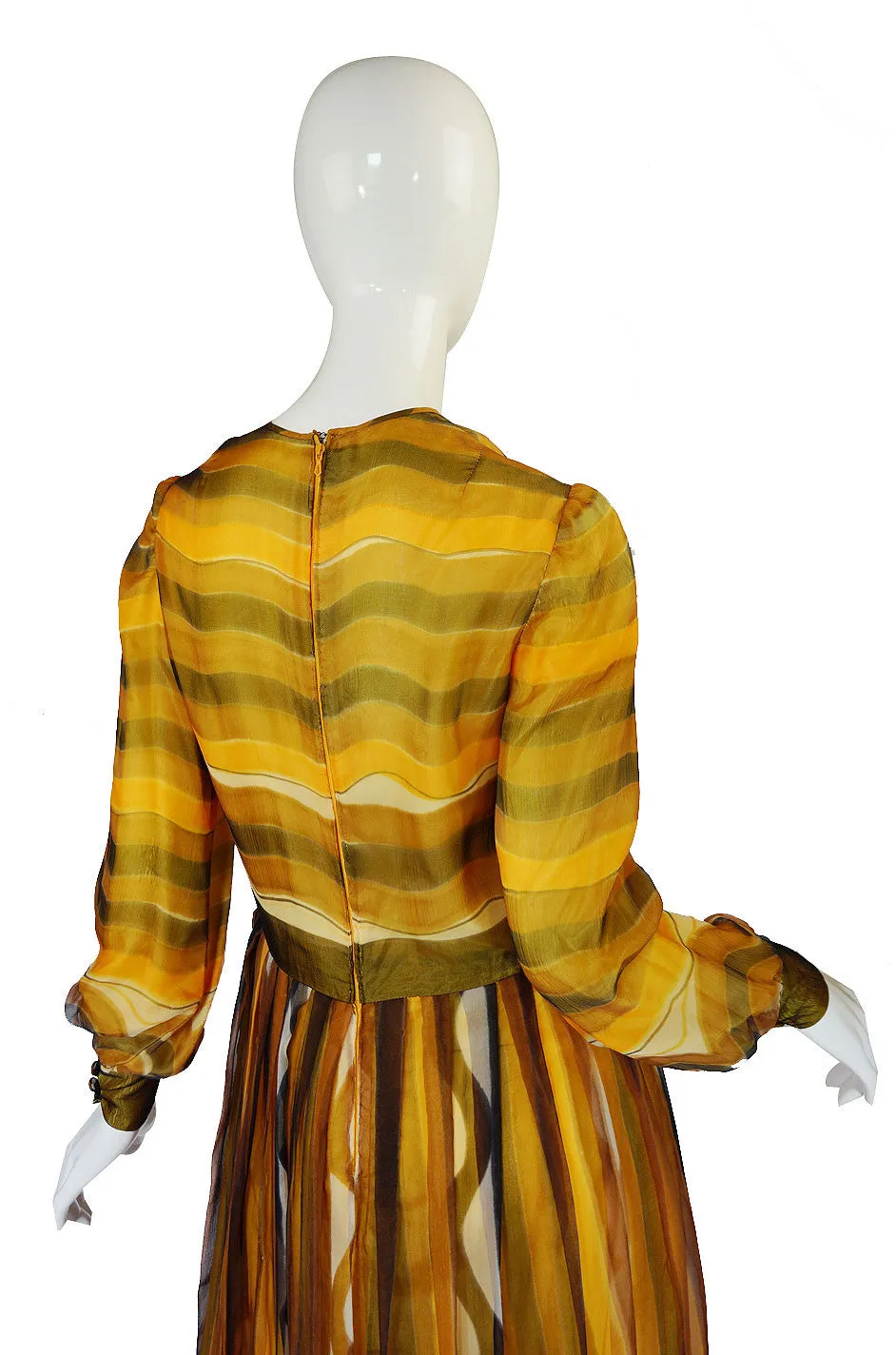 1960s Lovely Screened Silk Chiffon Maxi
