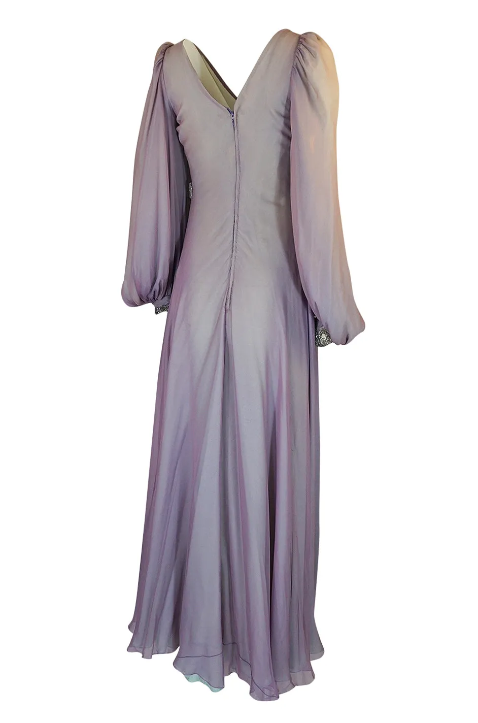 1970s Stavropoulos Couture Layered Bias Cut Silk Chiiffon Dress