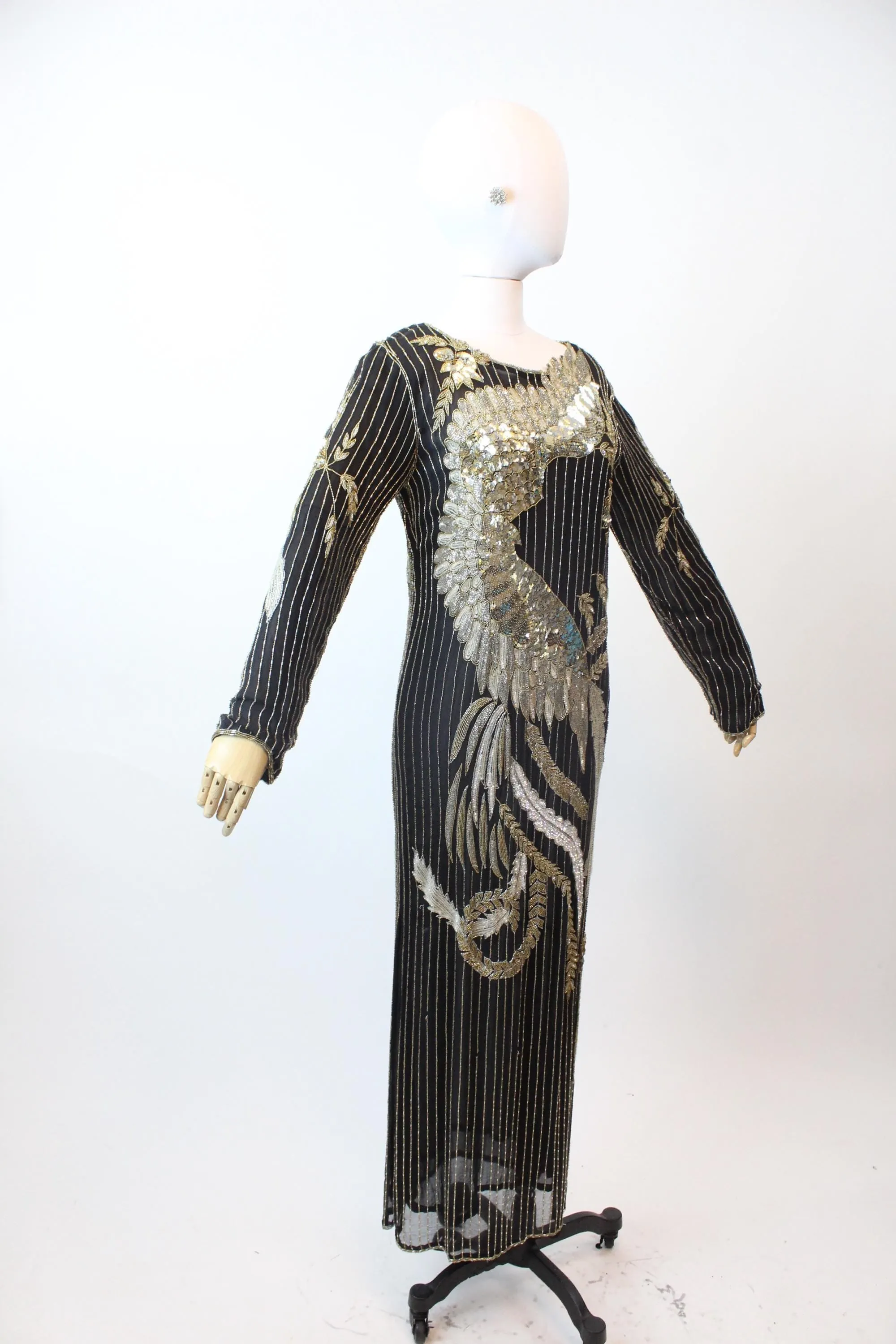 1980s PHOENIX BIRD beaded sequin dress medium | new fall winter