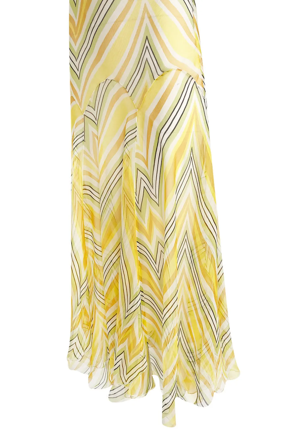 1990s Christian Dior by John Galliano Chevron Stripe Yellow Bias Cut Silk Chiffon Dress