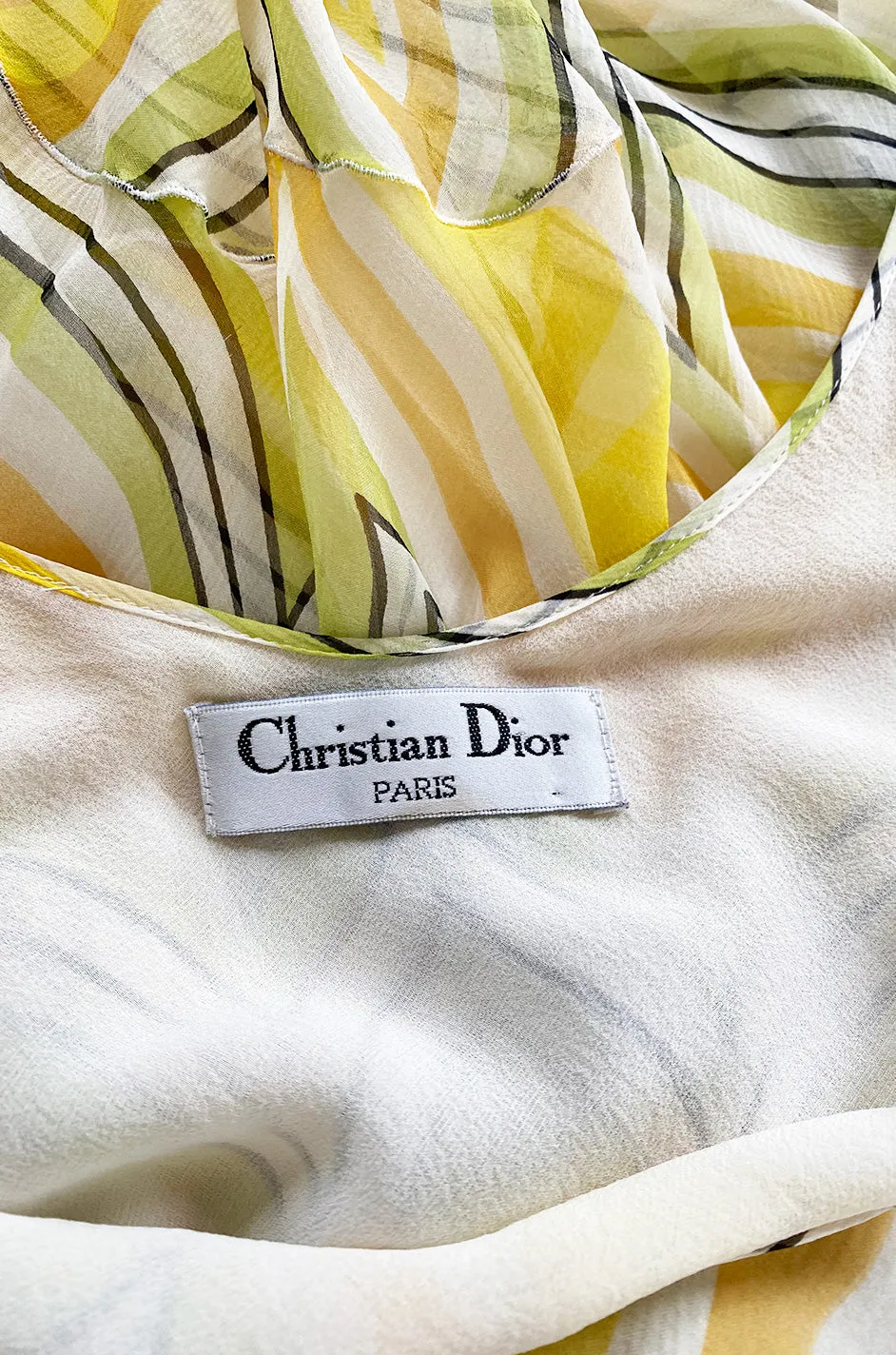 1990s Christian Dior by John Galliano Chevron Stripe Yellow Bias Cut Silk Chiffon Dress