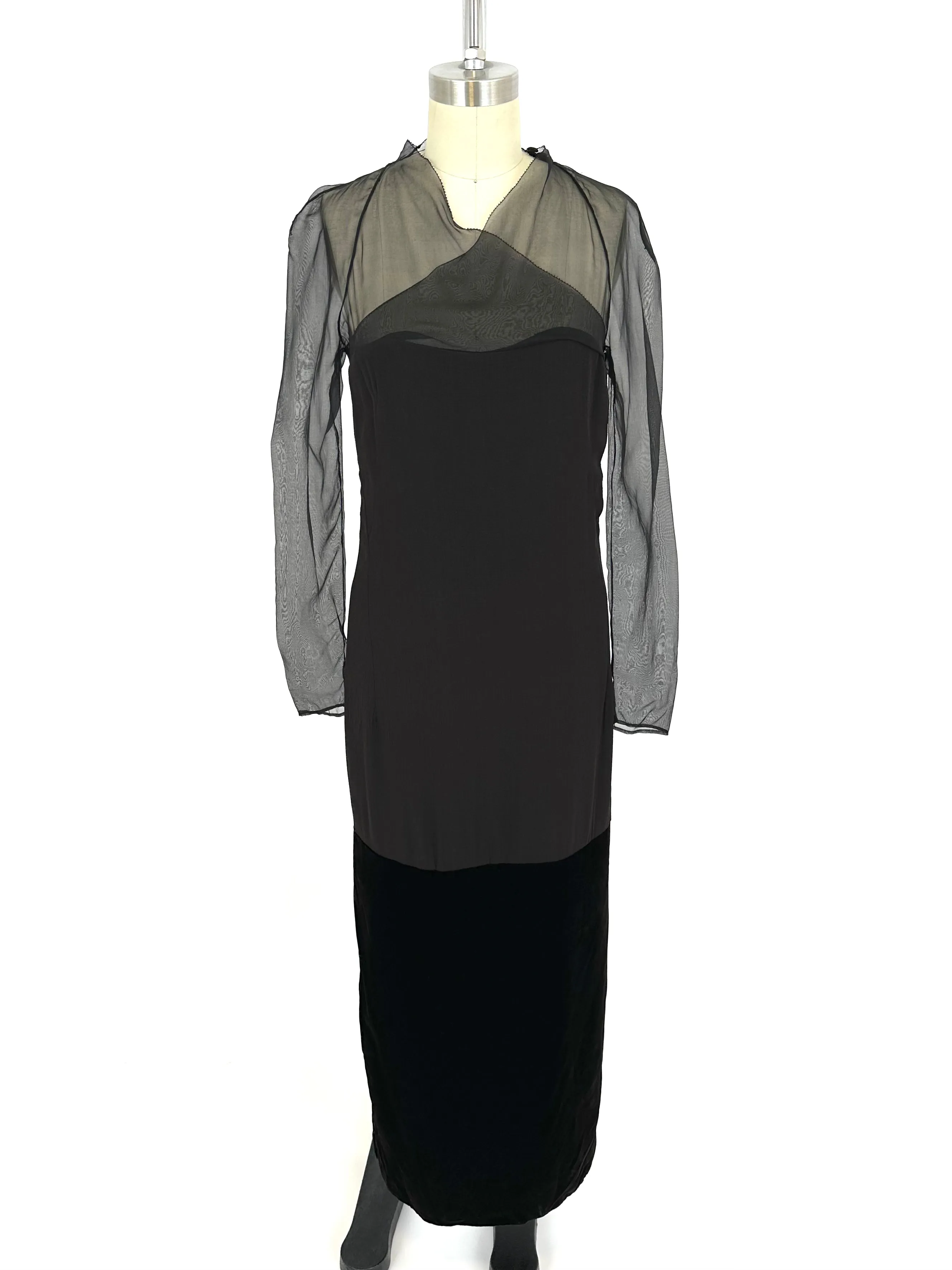 90s Gianfranco Ferre Chiffon & Velvet Column Gown