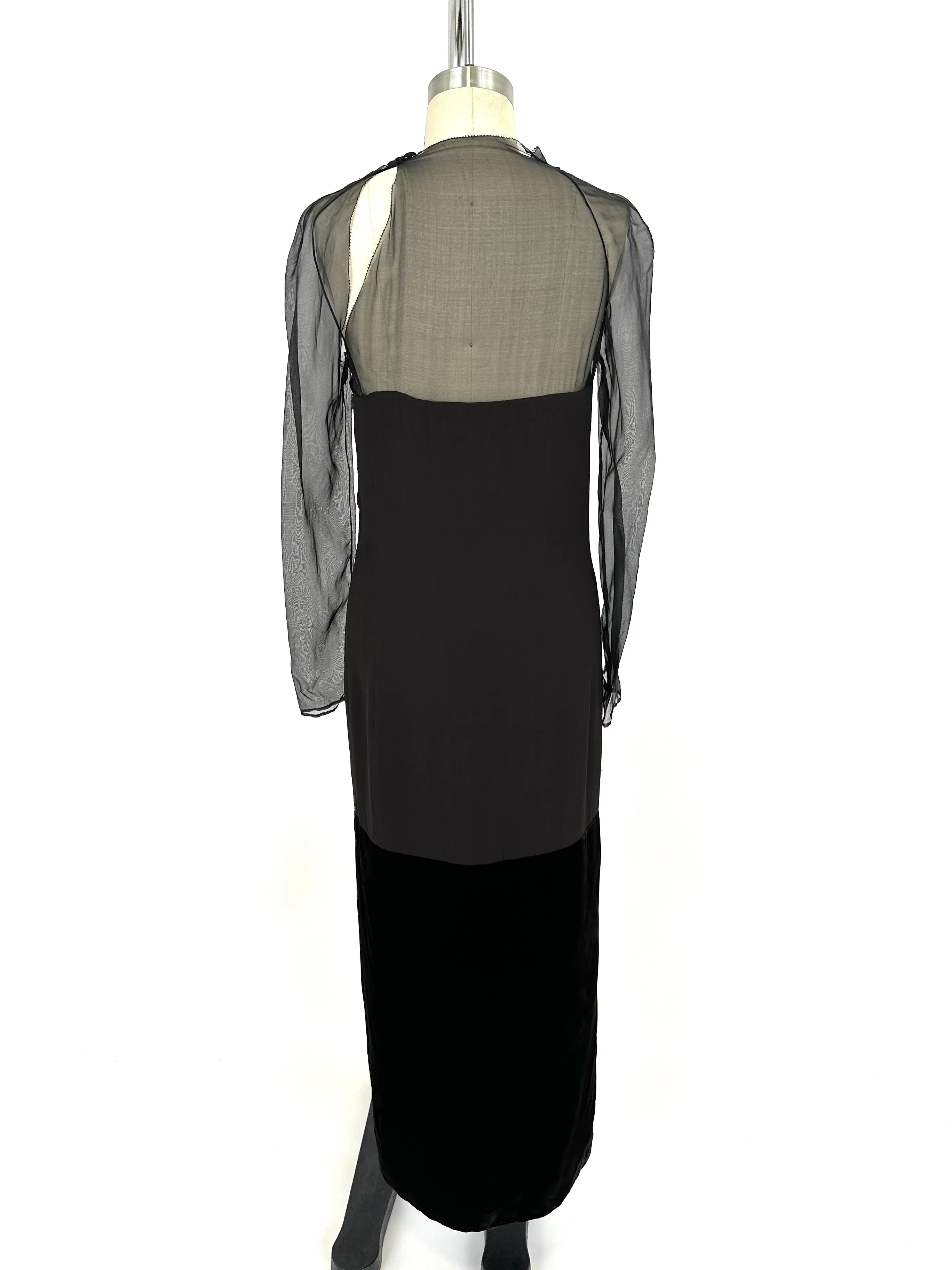 90s Gianfranco Ferre Chiffon & Velvet Column Gown