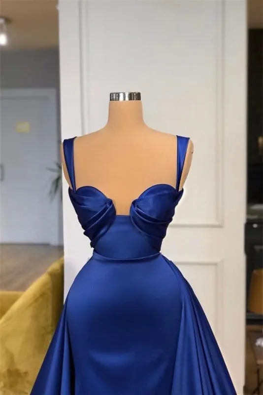 A-line Royal Blue Satin Prom Dresses Chic Sexy Evening Maxi Dress