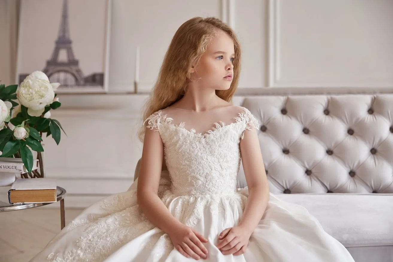AB042 Satin and Lace Communion Dress