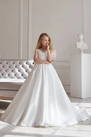 AB042 Satin and Lace Communion Dress