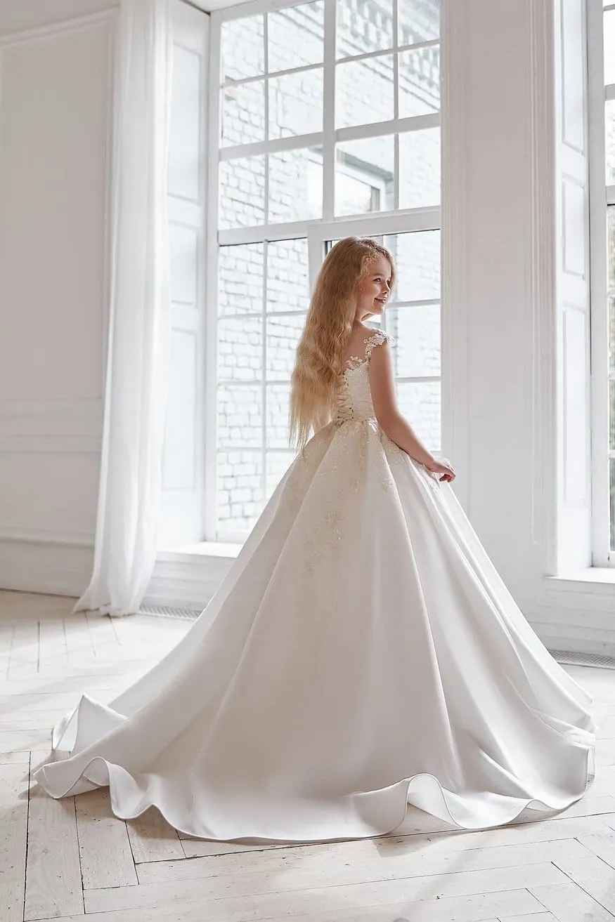 AB042 Satin and Lace Communion Dress
