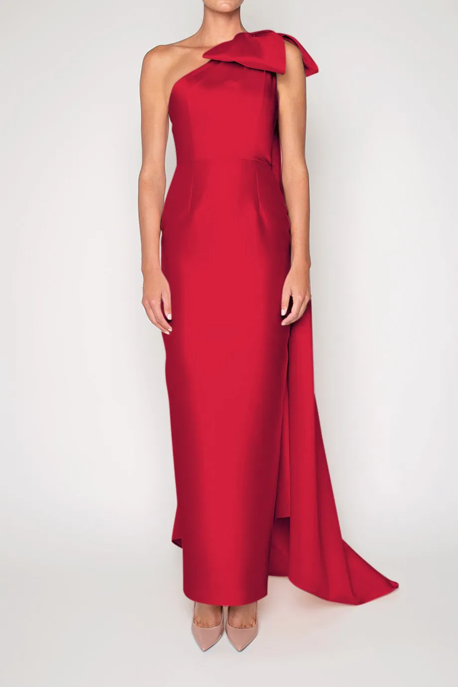 Alexandra Silk and Wool Column Gown with Removable Cape