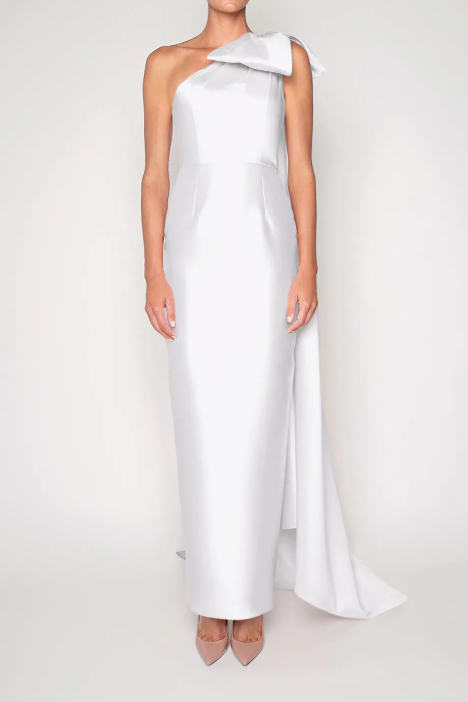 Alexandra Silk and Wool Column Gown with Removable Cape