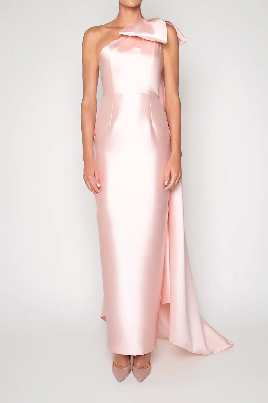 Alexandra Silk and Wool Column Gown with Removable Cape