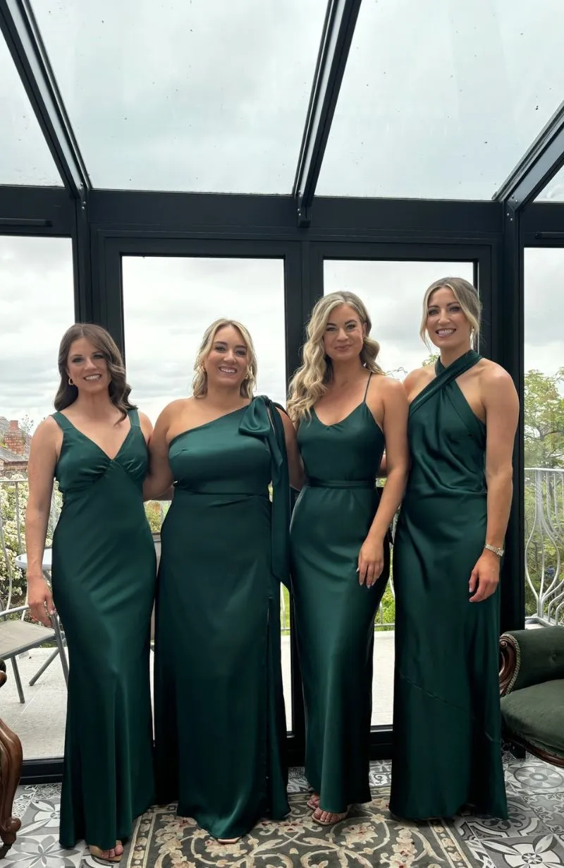 Amelia Dress in Forest Green Satin