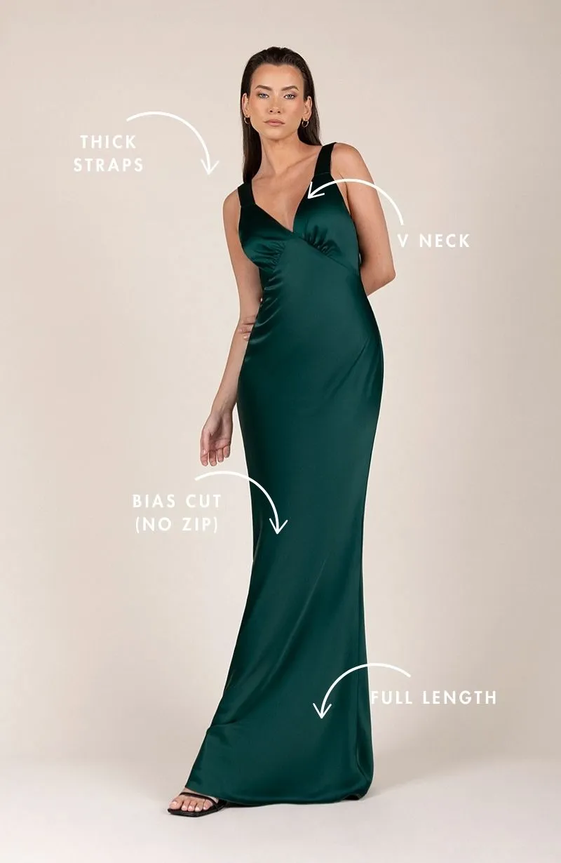 Amelia Dress in Forest Green Satin