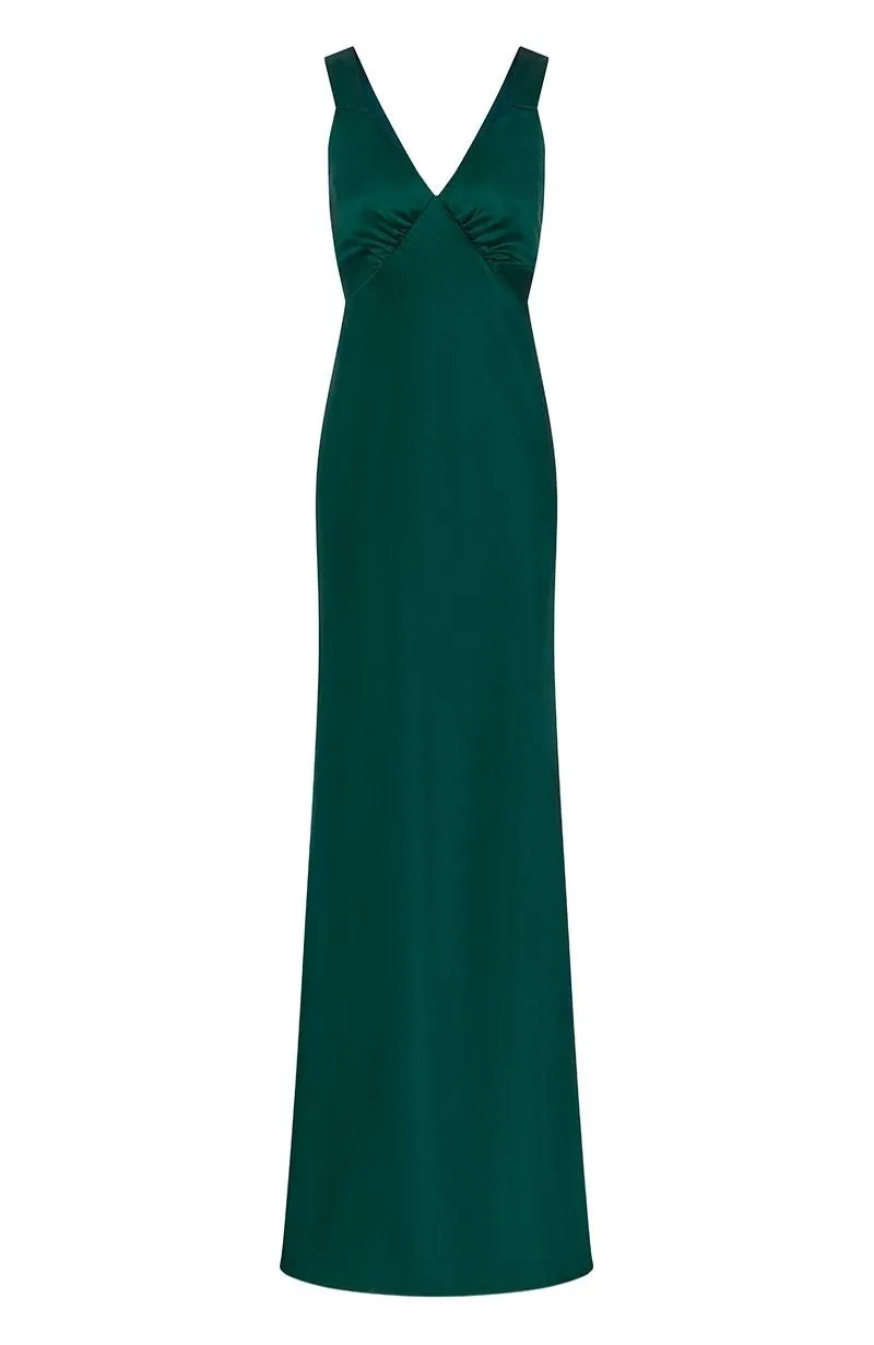 Amelia Dress in Forest Green Satin