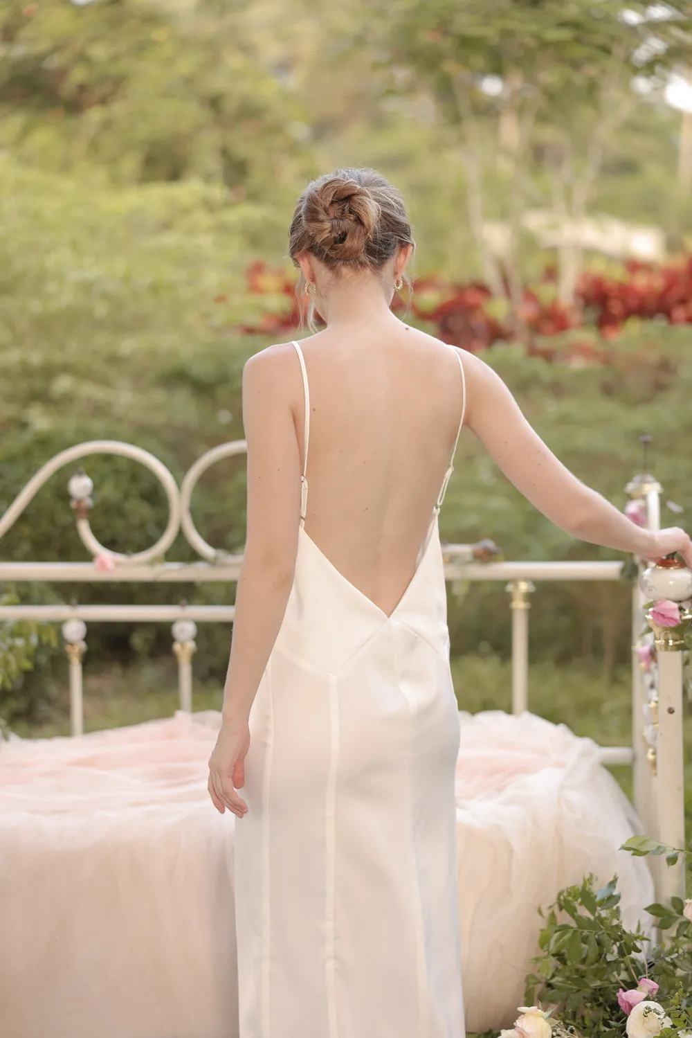 ANITA Strappy Backless Midi Dress (Ivory White Silk Crepe)