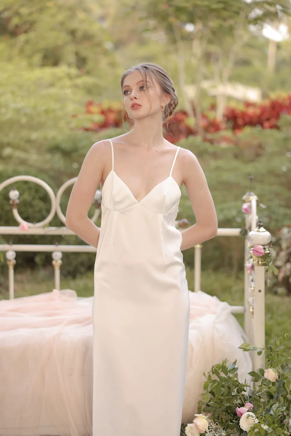 ANITA Strappy Backless Midi Dress (Ivory White Silk Crepe)