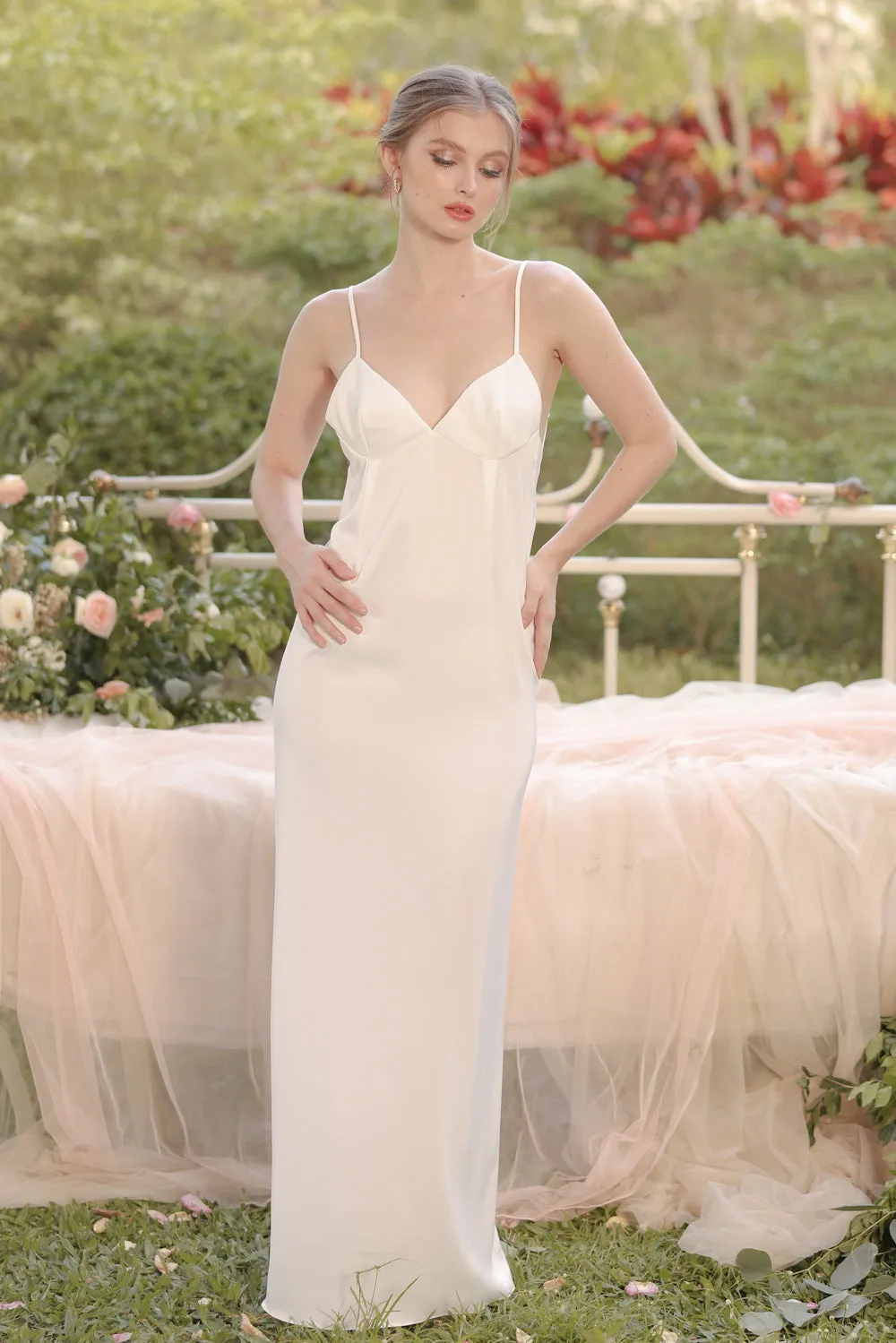ANITA Strappy Backless Midi Dress (Ivory White Silk Crepe)