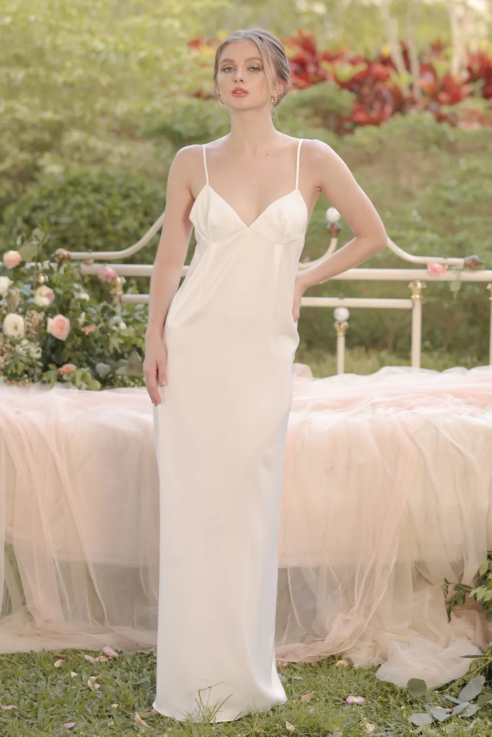 ANITA Strappy Backless Midi Dress (Ivory White Silk Crepe)