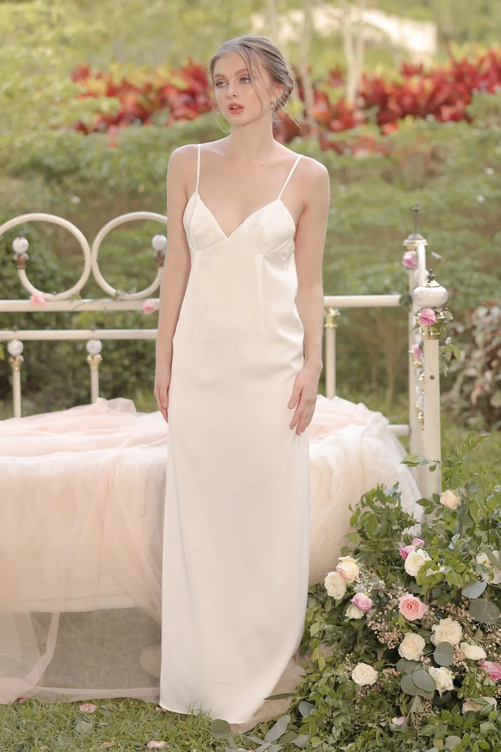 ANITA Strappy Backless Midi Dress (Ivory White Silk Crepe)
