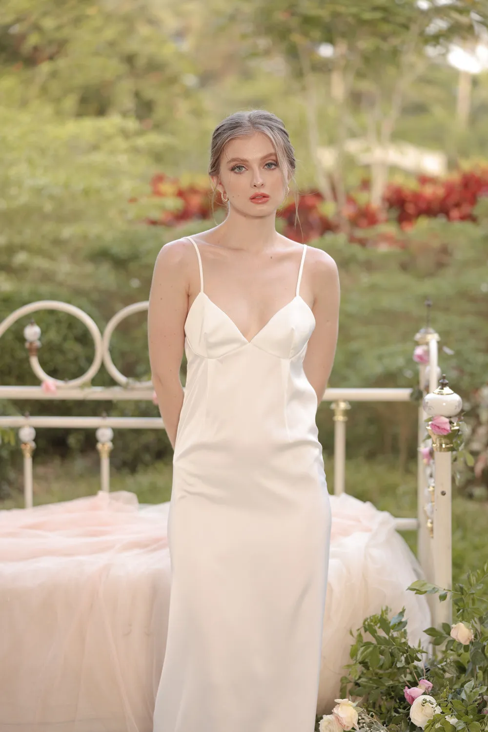 ANITA Strappy Backless Midi Dress (Ivory White Silk Crepe)