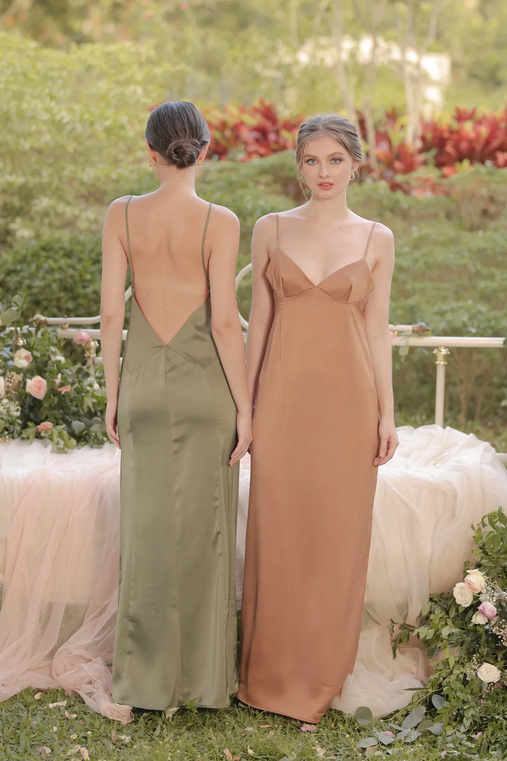 ANITA Strappy Backless Midi Dress  (Olive Silk Crepe)