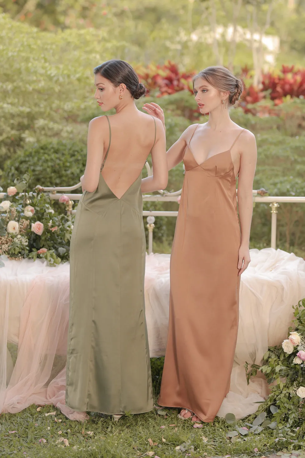 ANITA Strappy Backless Midi Dress  (Olive Silk Crepe)