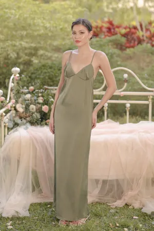 ANITA Strappy Backless Midi Dress  (Olive Silk Crepe)
