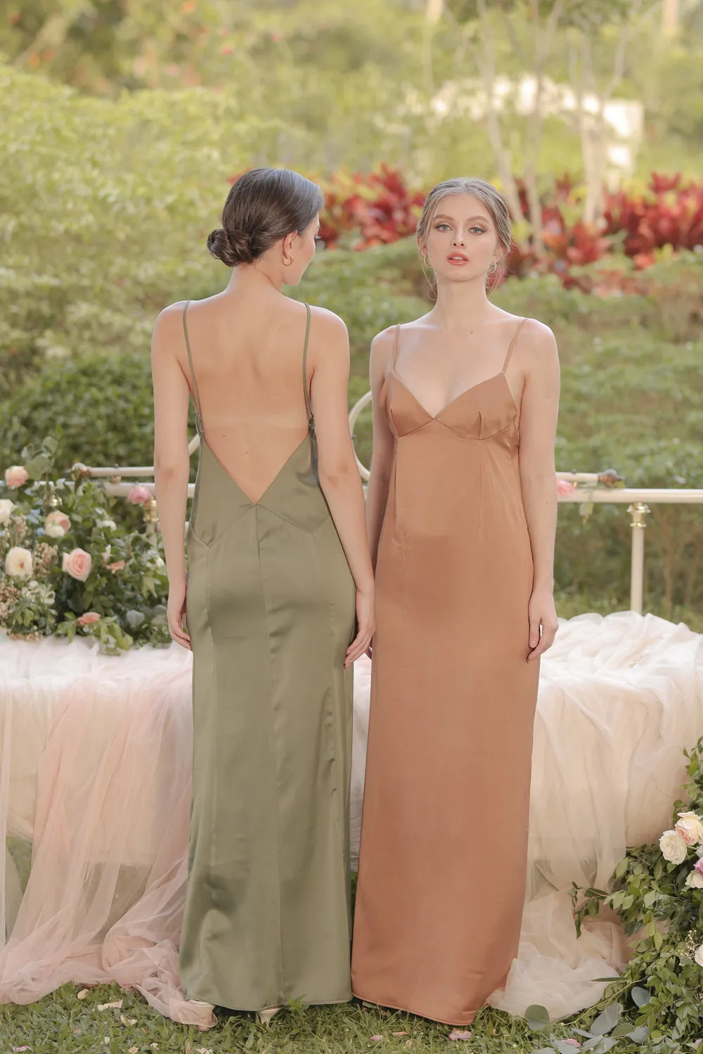 ANITA Strappy Backless Midi Dress  (Olive Silk Crepe)