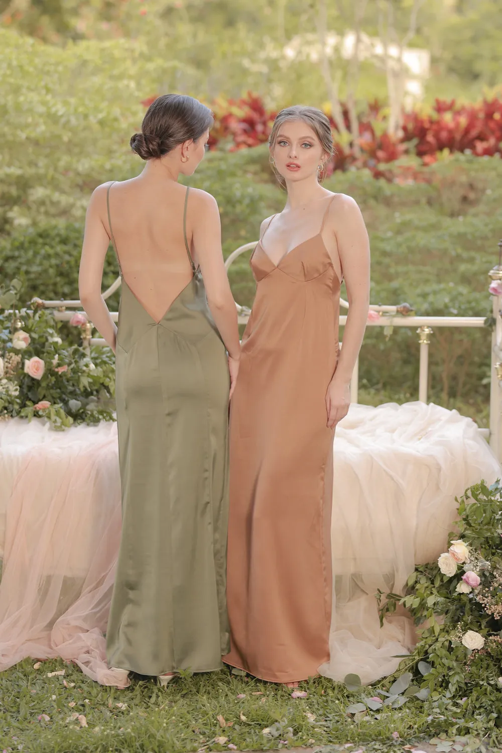 ANITA Strappy Backless Midi Dress  (Olive Silk Crepe)