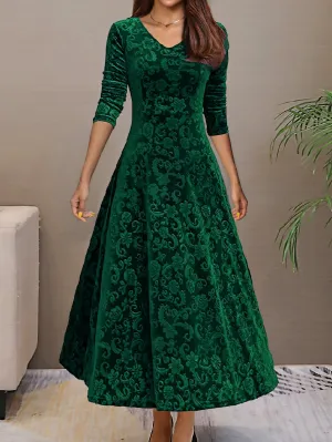 Aranza® | Women's V-neck velvet dress