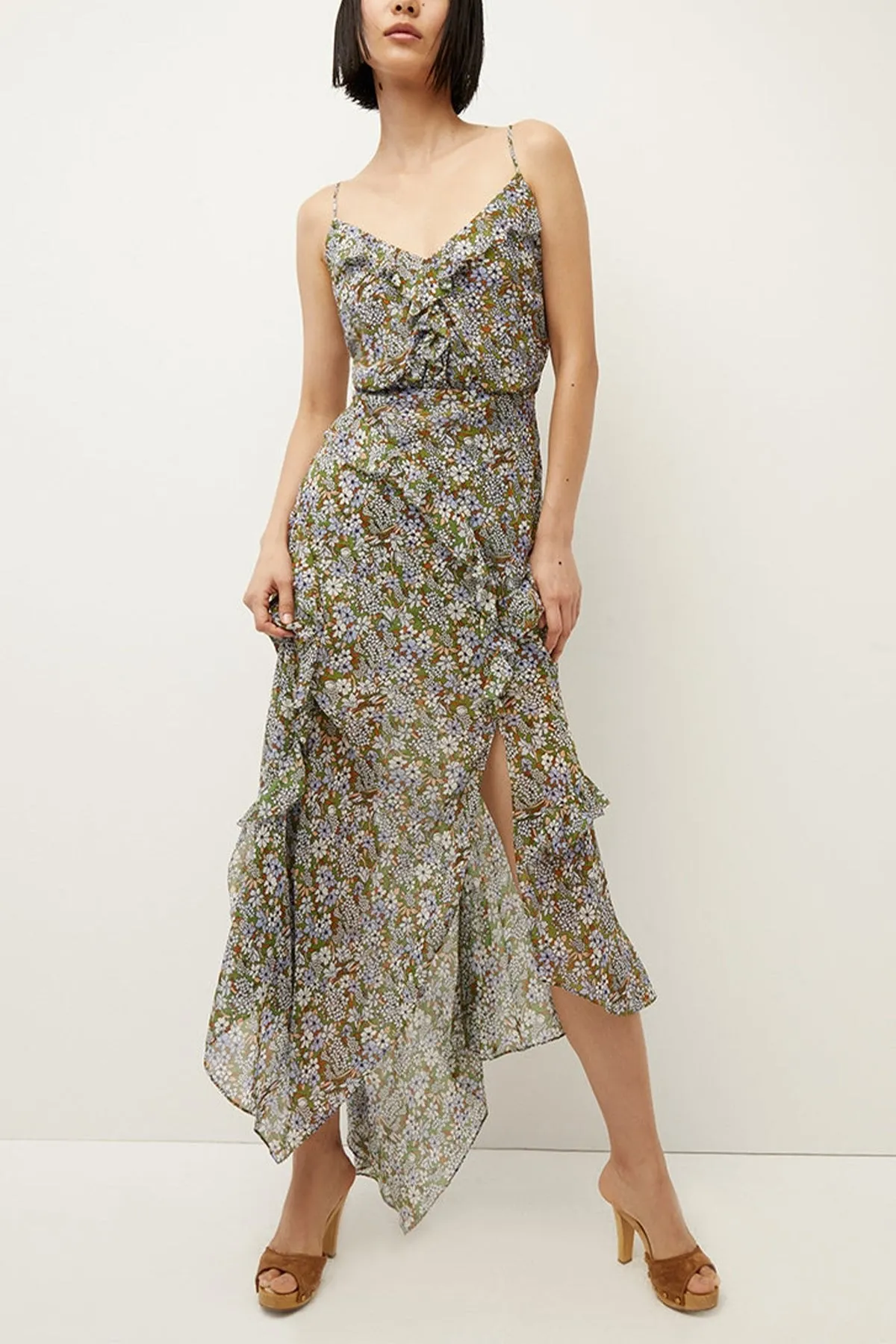 Avenel Scarf-Hem Dress in Forest Army Multi