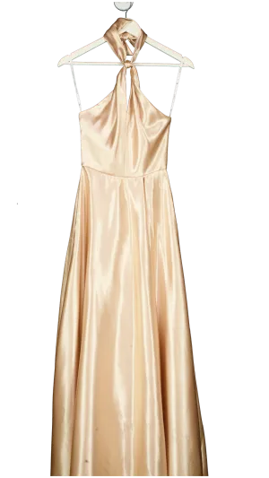 AW Bridal Beige Halterneck Satin A-line Floor Length Dress UK S