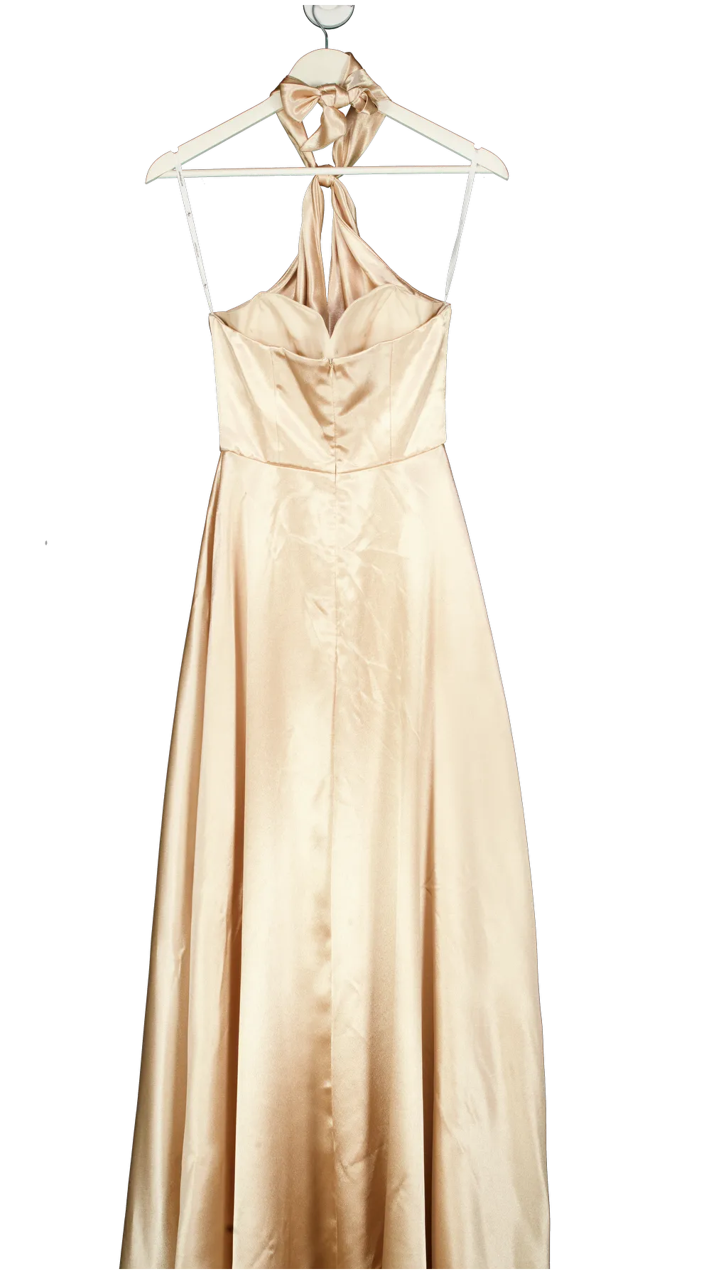 AW Bridal Beige Halterneck Satin A-line Floor Length Dress UK S