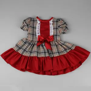 Baby Girl Beige Tartan Dress  - Christmas Dress