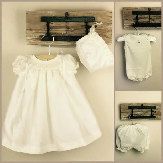 Baby Girl  Christening Dress with Bonnet  Ivory Shantung Fabric, Baptism Dress, SUMA, Free Personalization