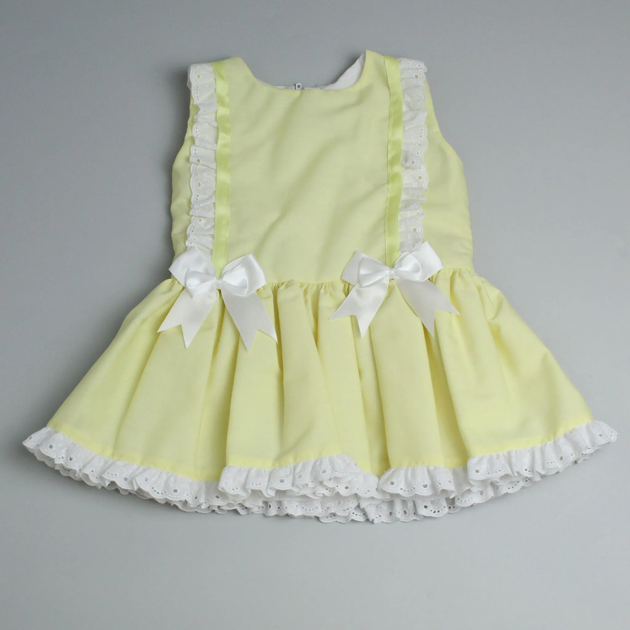 Baby Girls Dress -Lemon with White Bows
