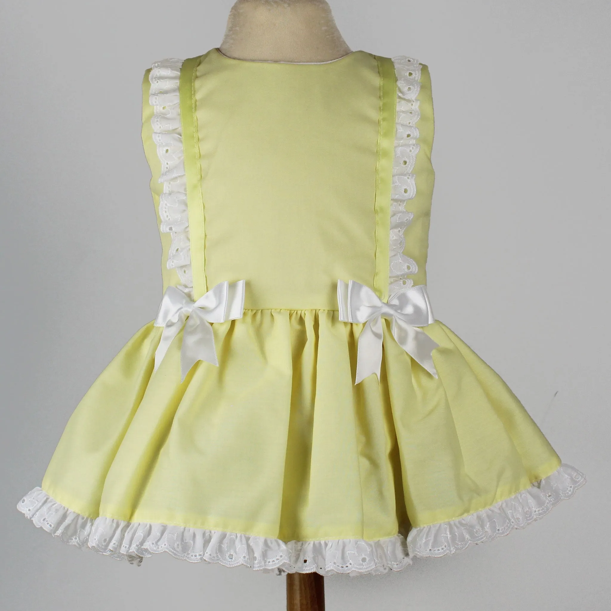 Baby Girls Dress -Lemon with White Bows